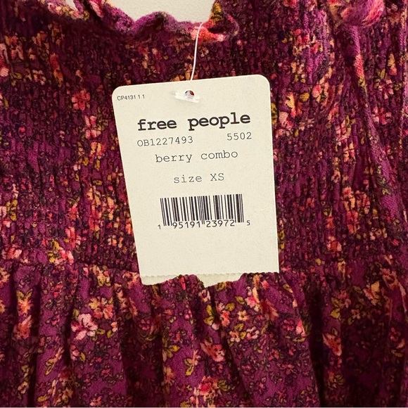 NEW Free People Printed Bohemian Boho Chic Dress Berry Combo XS 100% Cotton - Picture 5 of 14